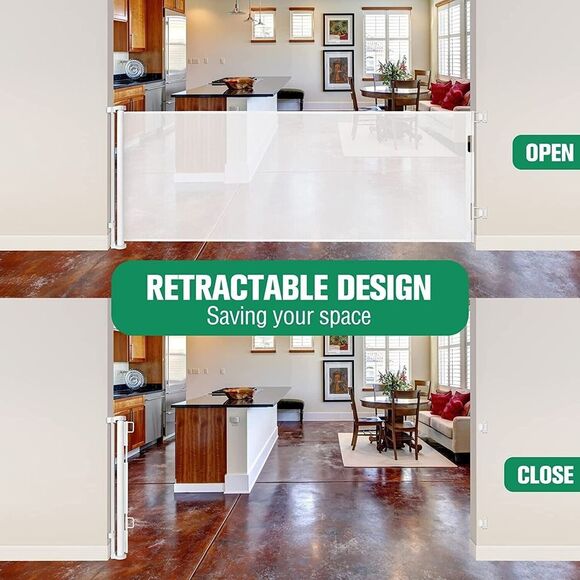 110" x 35" Retractable Baby Gate – Indoor/Outdoor Driveway Safety Barrier Fence - Picture 7 of 13